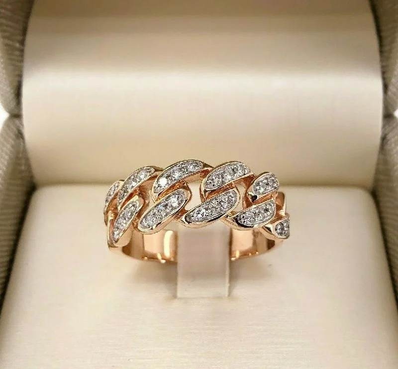 Two Tone Engagement Rings0.51 Carat t.w. Pave' Men's Diamond Cuban Link/Chain Ring 14K Rose Gold 8.5 MM