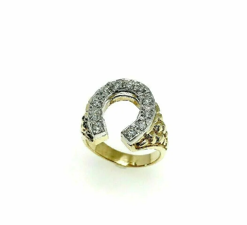 White Gold Engagement Rings0.70 Carats t.w. Mens Diamond HorseShoe Nugget Ring 14K Two Tone Gold 10 Grams