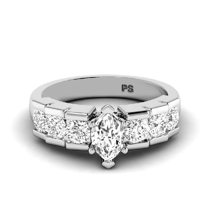 Channel Set Engagement Rings1.20-2.35 CT Round & Marquise Cut Diamonds - Engagement Ring