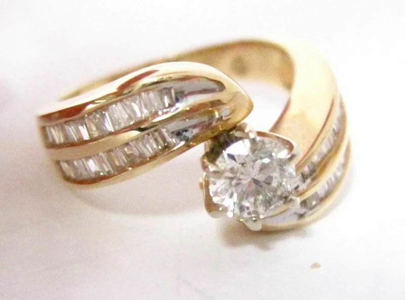 Contemporary Engagement Rings1.41 TCW Round Diamond w/ Baguette Accents Cocktail Ring Size 5.5 G VS2-SI1 14k