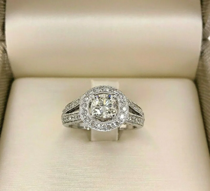 Custom Made Engagement Rings1.54 Carats t.w. Diamond Halo/Diamond Gallery Wedding/Engagement Ring 18K Gold