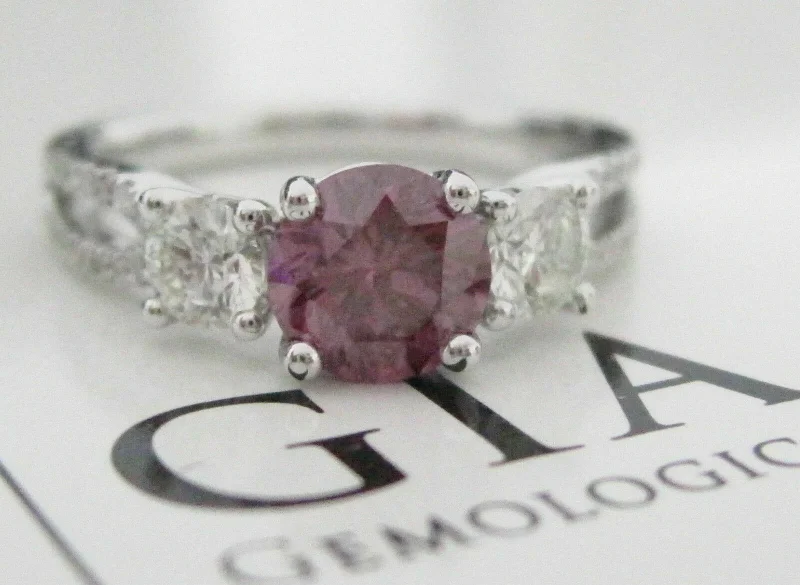 Titanium Engagement Rings1.54 TCW GIA Round Fancy Color Purple Pink Diamond Solitaire Engagement Ring 18k