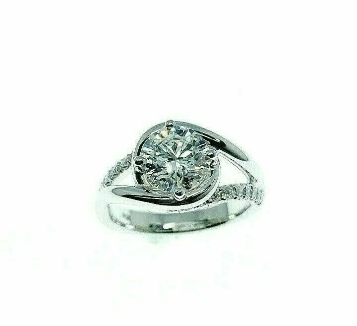 Sustainable Engagement Rings1.55 Carats tw Round GIA E VS2 3EX Cut Bypass Platinum Hand Made Engagement Ring