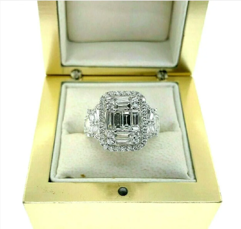 Silver Engagement Rings1.85 Carats Diamond Wedding Anniversary Ring Large Invisible Set Halo Center 18K