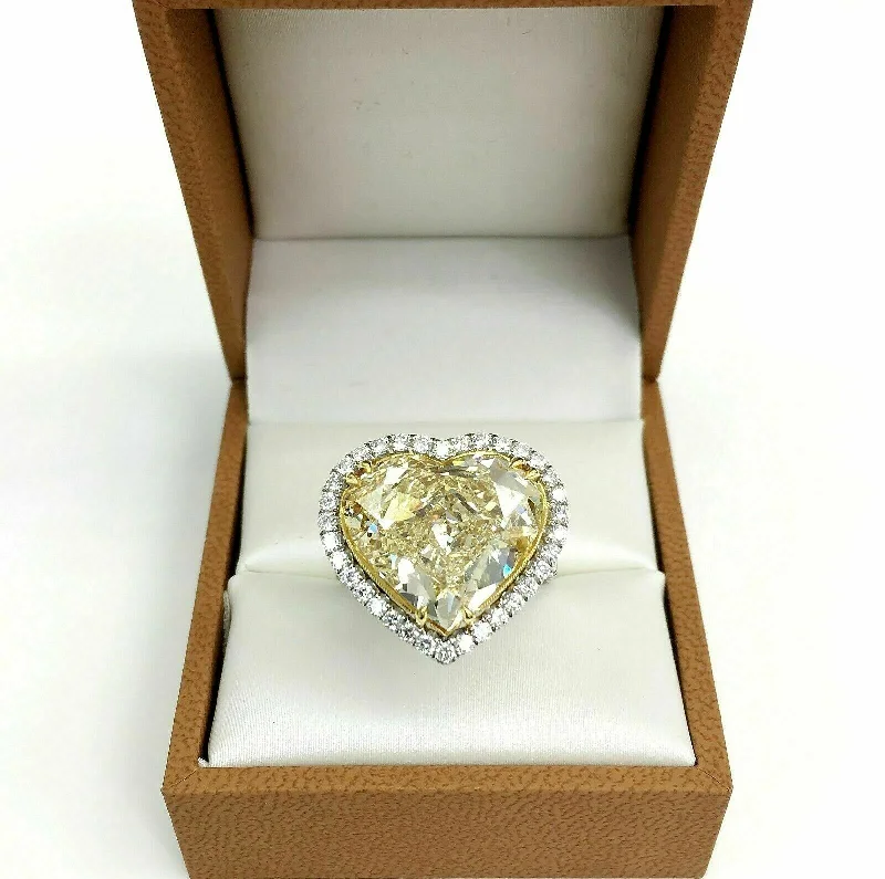 Tapered Shank Engagement Rings10.39Ct Center GIA Fancy Yellow Heart Shape & Diamond Halo Engagement Ring