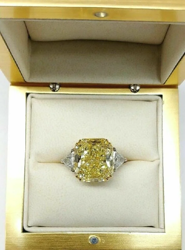 Cheap Engagement Rings13.72 ct Radiant Cut Fancy Yellow Diamond Engagement Ring GIA Certified size 6.5