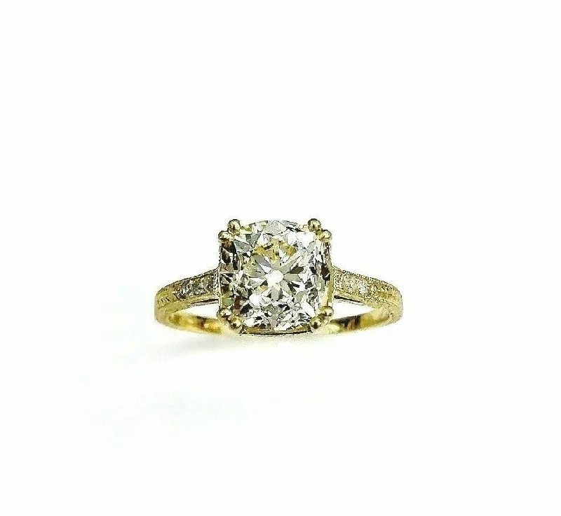 Heart Shaped Engagement Rings1920's Art Deco Designed 2.33 Carats Old Mine Cushion Center Engagement Ring 18K