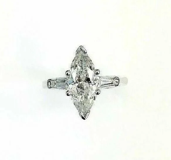 Channel Set Engagement Rings2.10 Carats Classic Marquise and Baguette Engagement Ring 1.89 Center Platinum