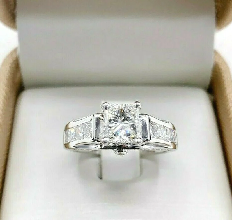 Filigree Engagement Rings2.12 Carats tw Princess Cut Diamond 3 Sided Engagement Ring 1.02 Carat Center