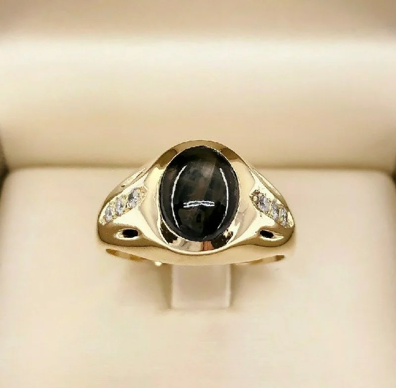 Cushion Cut Engagement Rings2.20 Carats Mens Diamond and Tiger's Eye Signet Ring 14K Yellow Gold