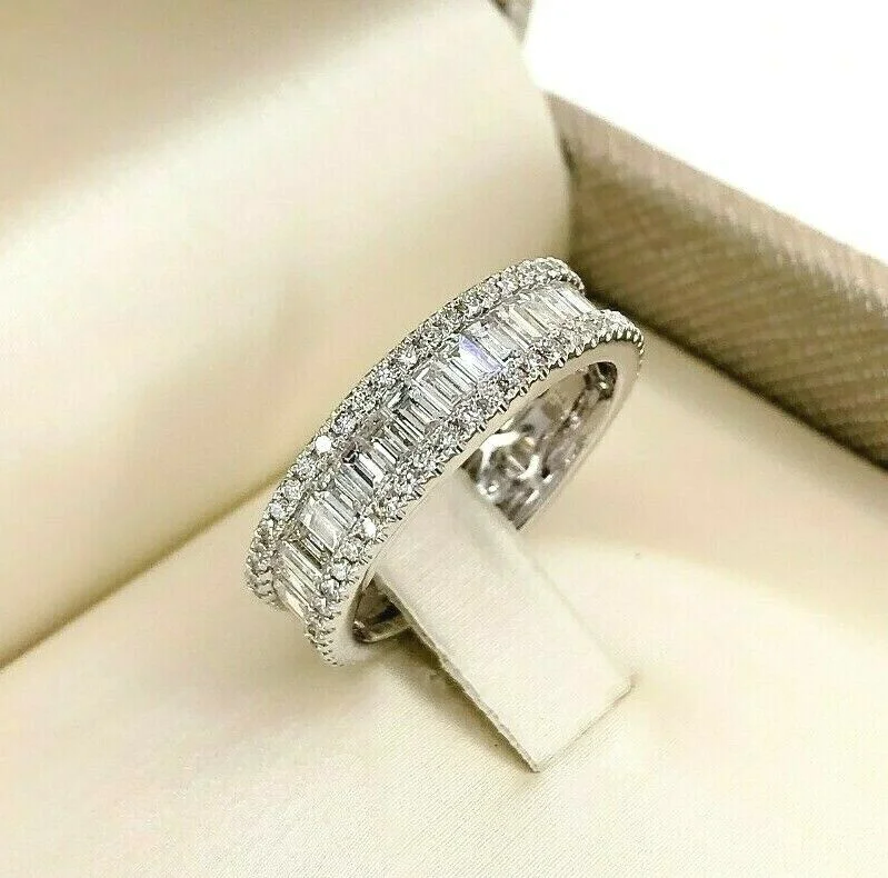 Ethical Engagement Rings2.38 Carats Round & Baguette Diamond Anniversary Eternity Ring Wedding Band