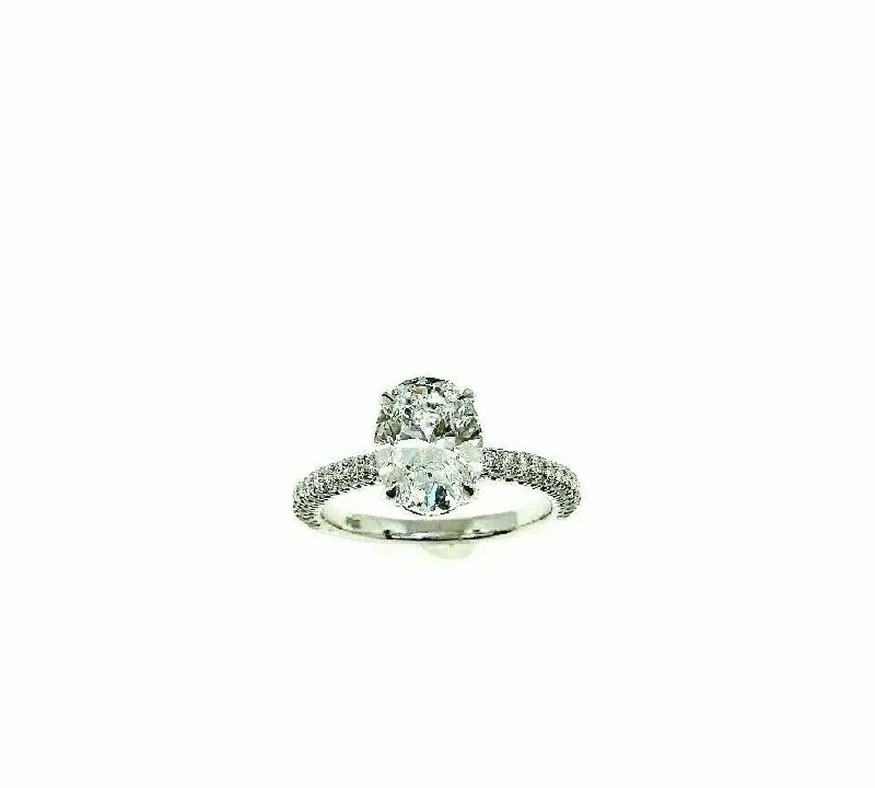 Statement Engagement Rings2.52 Carats Oval GIA E SI1 3 Side Under Halo Platinum Hand Made Engagement Ring