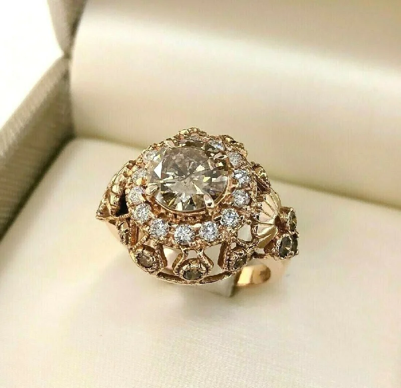 Cheap Engagement Rings2.71 Carats Fancy Brown and White Round Brilliant Diamond Rose Gold Genie Ring