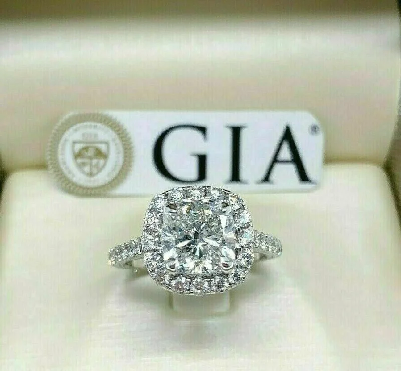 Handmade Engagement Rings2.87 Carats tw Cushion GIA F VS1 Halo Hand Made Engagement Ring 2.12 Ex Ex Cut