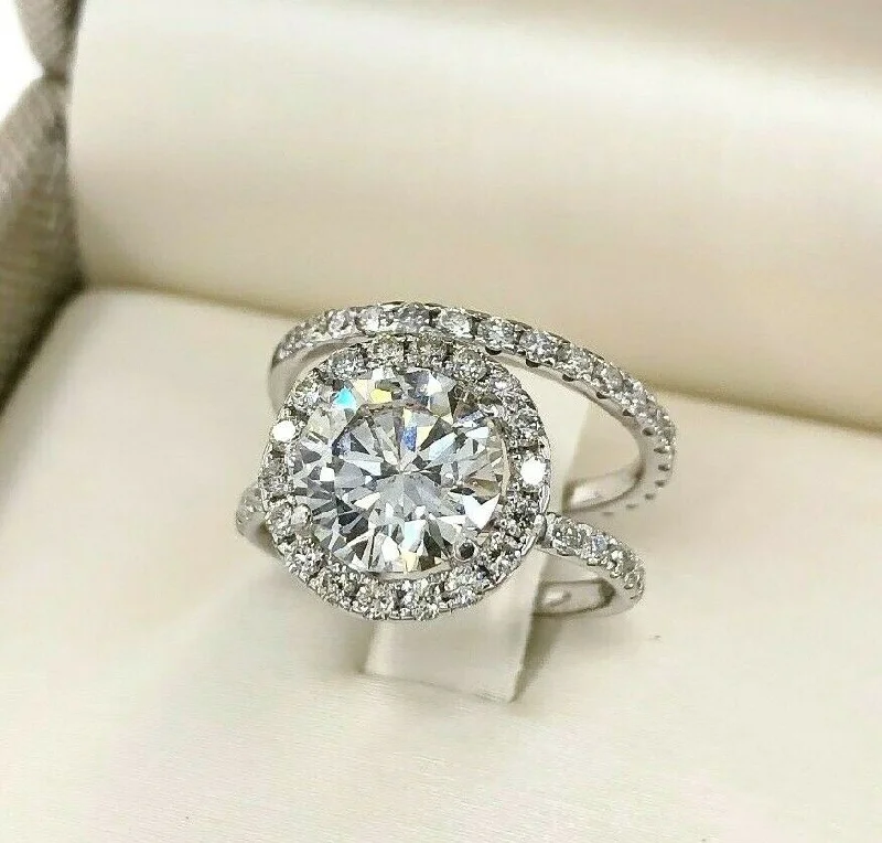 Budget Friendly Engagement Rings$23,000 Retail 3.41 Carats EGLRound Diamond Halo Wedding Ring Set 2.24 ct Center