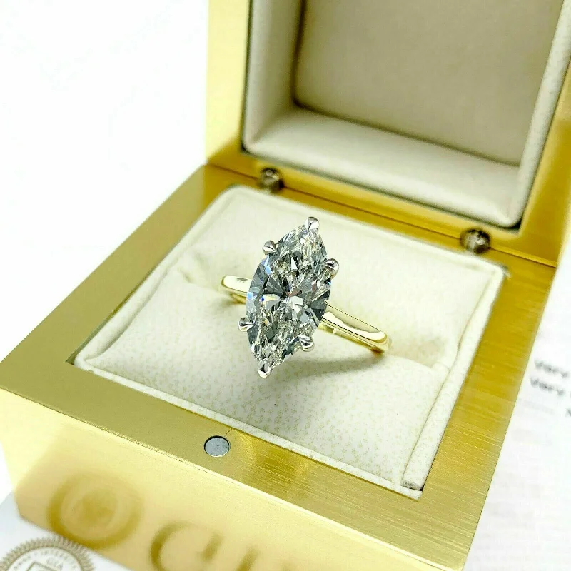 Art Deco Engagement Rings3.01 Carats GIA J SI1 Marquise Diamond UnderHalo Solitaire Wedding Ring 18K Plat