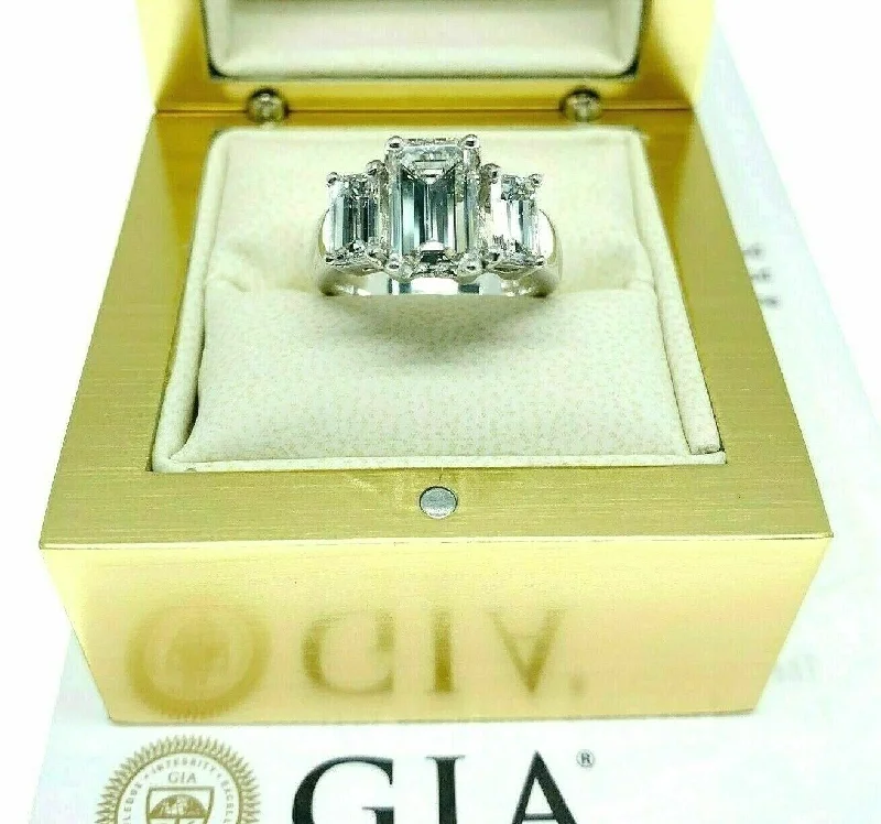 Artisan Engagement Rings3.18 Carats t.w. 3 Stone Emerald Cut Diamond Wedding Ring GIA 2.02 H VVS2 Center