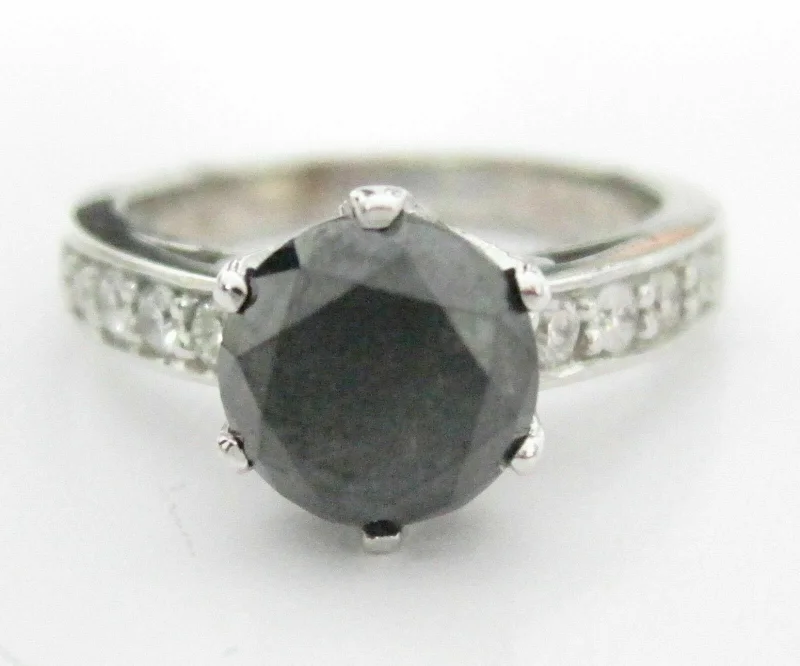 Designer Engagement Rings3.26 TCW Handmade Round Black Diamond Solitaire Engagement Ring Size 6.5 18kt