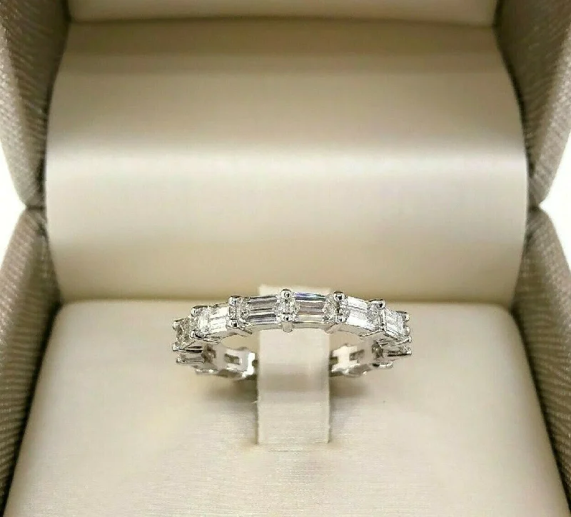 Halo Gemstone Engagement Rings3.29 Carats Emerald Cut Diamond East West Eternity Ring Wedding Band 18K Gold