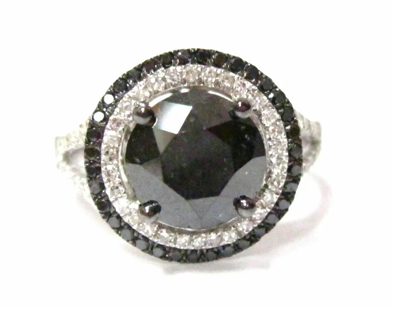 Engraved Engagement Rings3.42 TCW Halo Natural Black Diamond Anniversary/Cocktail Ring Size 6.5 14k WGold