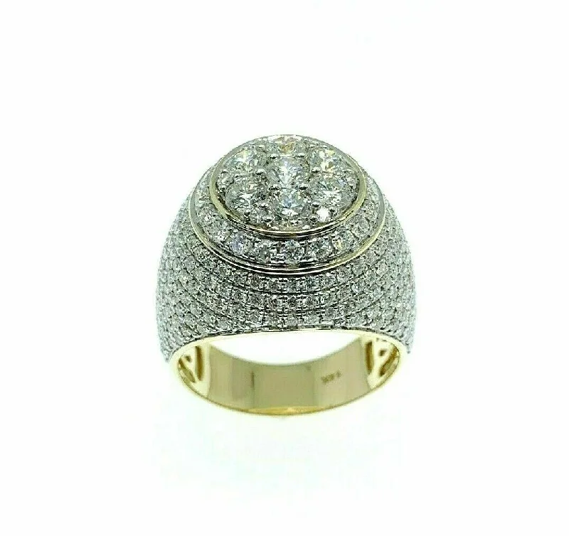 Triple Halo Engagement Rings4.75 Carats t.w. Mens Diamond Dome Signet Ring 14K Yellow Gold 13.6 Grams