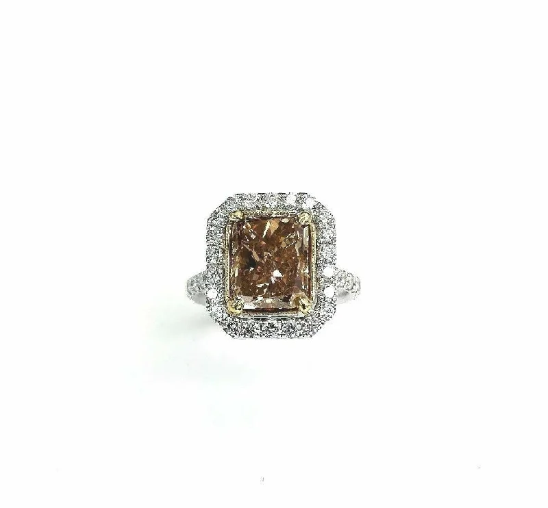 Art Deco Engagement Rings5.42 Carats t.w. Custom Made Diamond Ring 4.46 Carats Fancy Brown GIA Cert