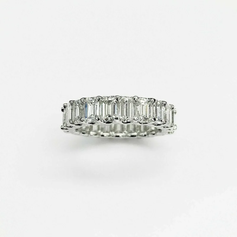 Three Stone Gemstone Engagement Rings5.61 Carats Emerald Cut Diamond Eternity Band Platinum Size 6 U Shape Setting