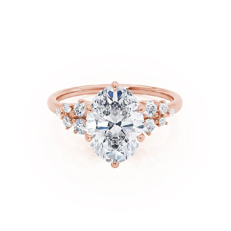 Branded Engagement RingsALYA - Oval Lab Diamond Starburst Cluster Shoulder Set Engagement Ring 18k Rose Gold