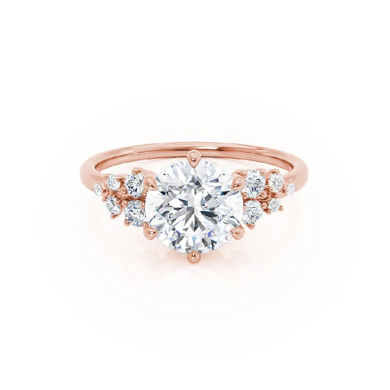 Recycled Engagement RingsALYA - Round Lab Diamond Starburst Cluster Shoulder Set Engagement Ring 18k Rose Gold