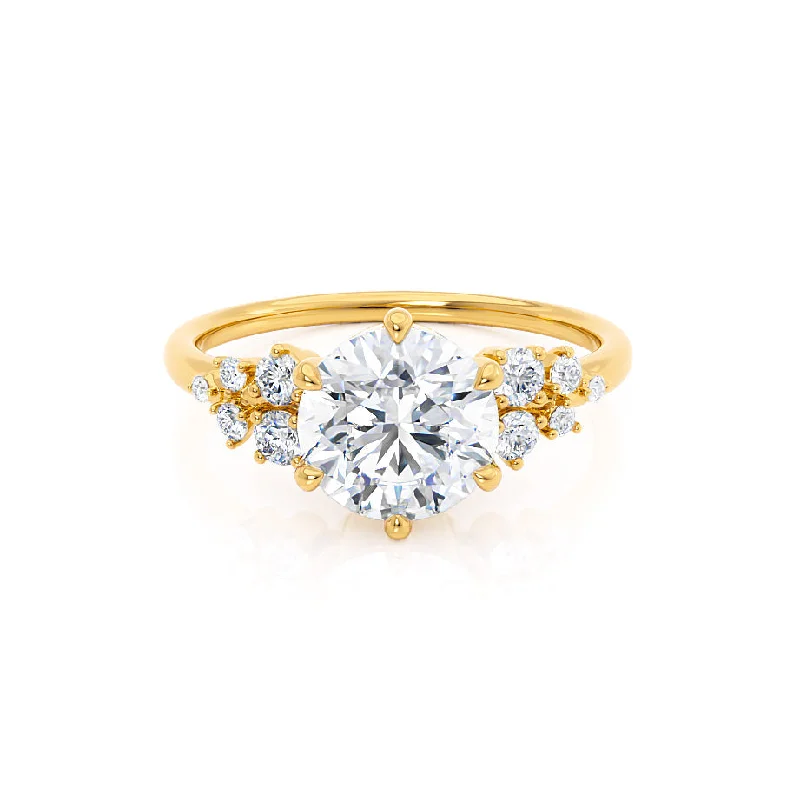 Lab Grown Diamond Engagement RingsALYA - Round Lab Diamond Starburst Cluster Shoulder Set Engagement Ring 18k Yellow Gold