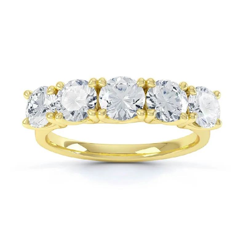 Diamond Solitaire Engagement RingsAMABEL - Round Moissanite 18k Yellow Gold Five Stone Ring