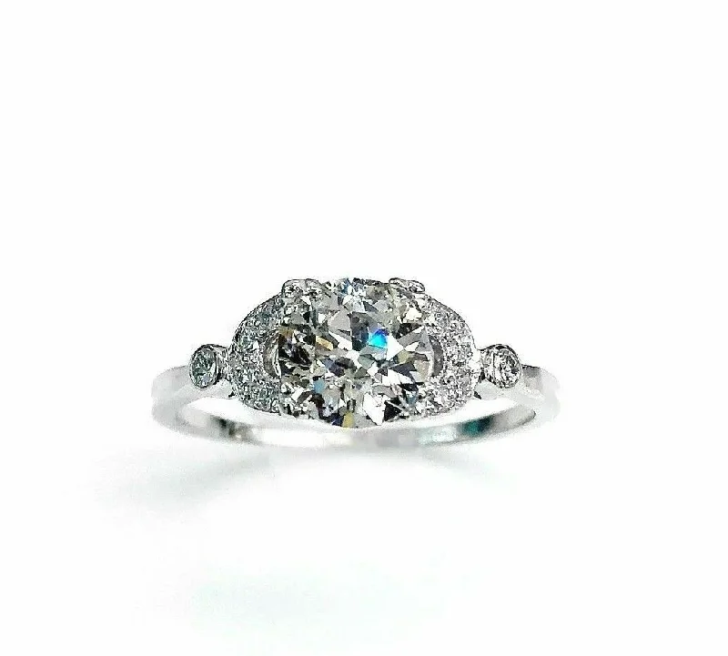 Luxury Engagement RingsAntique 1940's 1.51 Carats Center Old Euro Cut Diamond Wedding/Engagement Ring