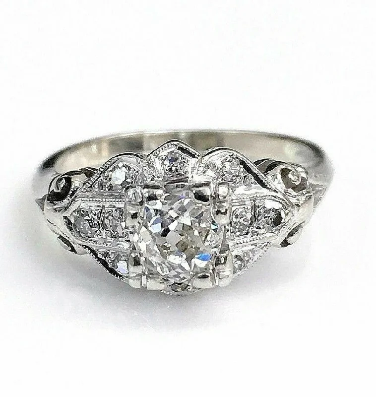 Princess Cut Engagement RingsAntique Diamond Wedding Engagement Ring Circa 1950's 1.01 Carats t.w. 14K