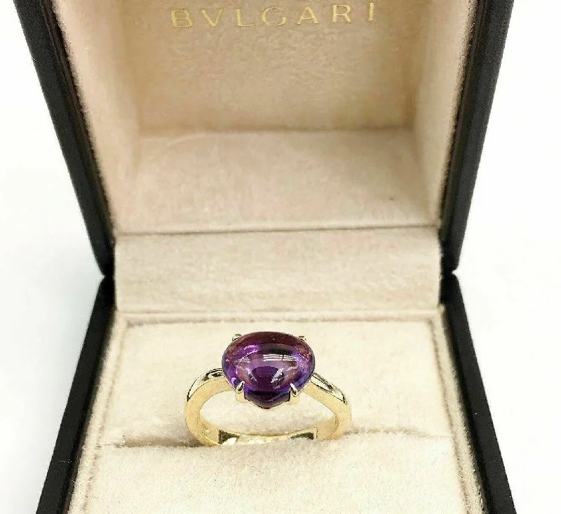 Gold Engagement RingsAuthentic Bvlgari Solid 18 Karat Gold Sassi Amethyst Ring with Box Made in Italy