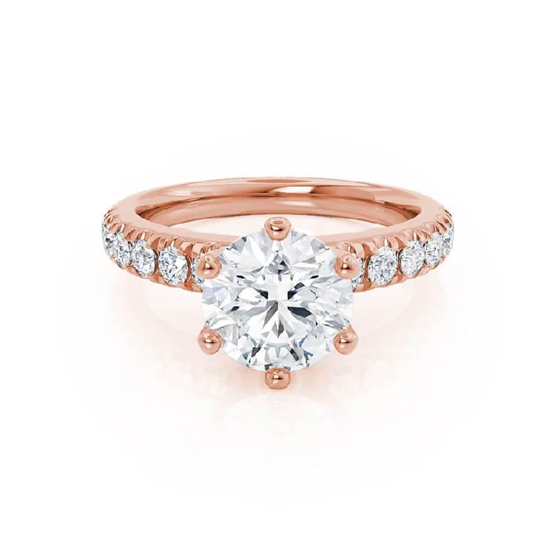 Twisted Shank Engagement RingsBELLE - Round Lab Diamond 18k Rose Gold Shoulder Set Ring