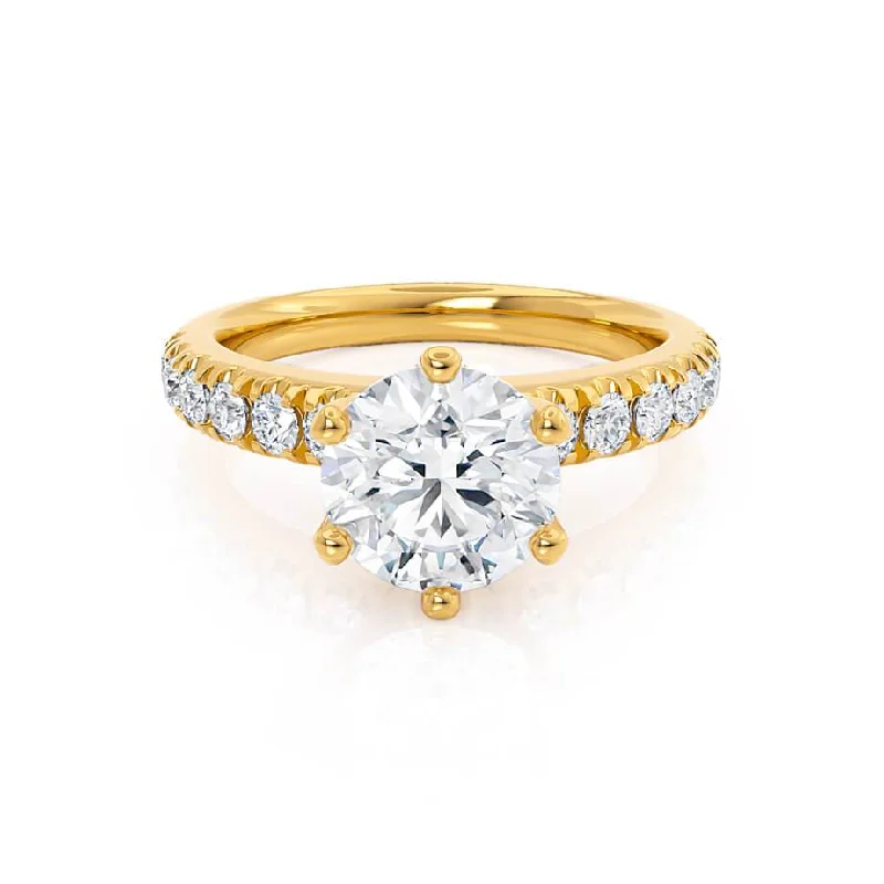 Minimalist Engagement RingsBELLE - Round Lab Diamond 18k Yellow Gold Shoulder Set Ring