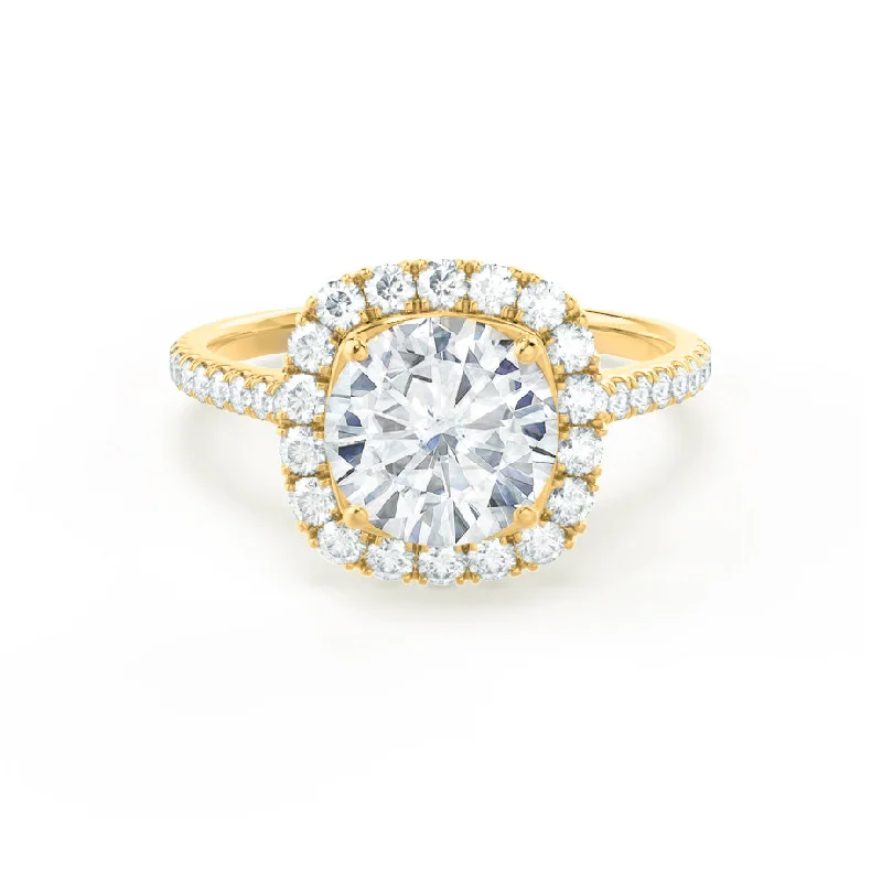 Palladium Engagement RingsBLUSH - Round Moissanite & Diamond 18k Yellow Gold Petite Halo Ring