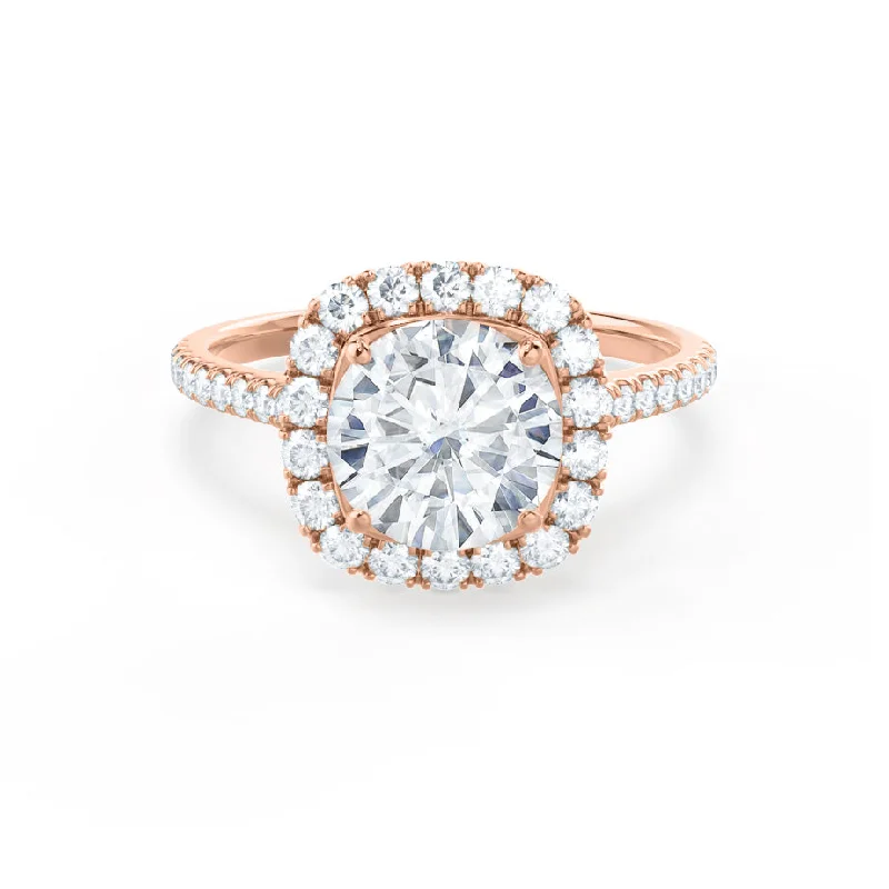 Thick Band Engagement RingsBLUSH - Round Lab Diamond 18k Rose Gold Petite Halo Ring