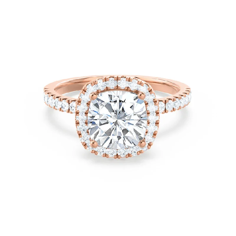 Yellow Gold Engagement RingsCASEADA - Cushion Lab Diamond 18k Rose Gold Halo