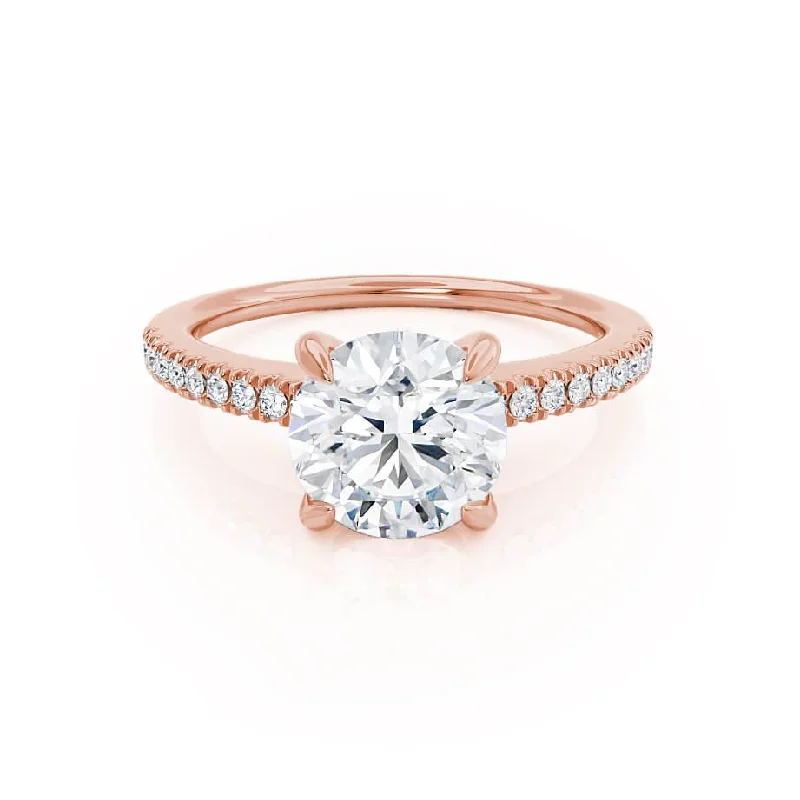 Pave Set Engagement RingsCATALINA - Round Lab Diamond 18k Rose Gold Shoulder Set Ring