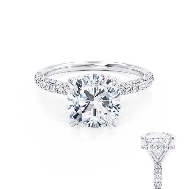 Second Hand Engagement RingsCOCO - Cushion Cut Lab Diamond Platinum Petite Hidden Halo Triple Pavé