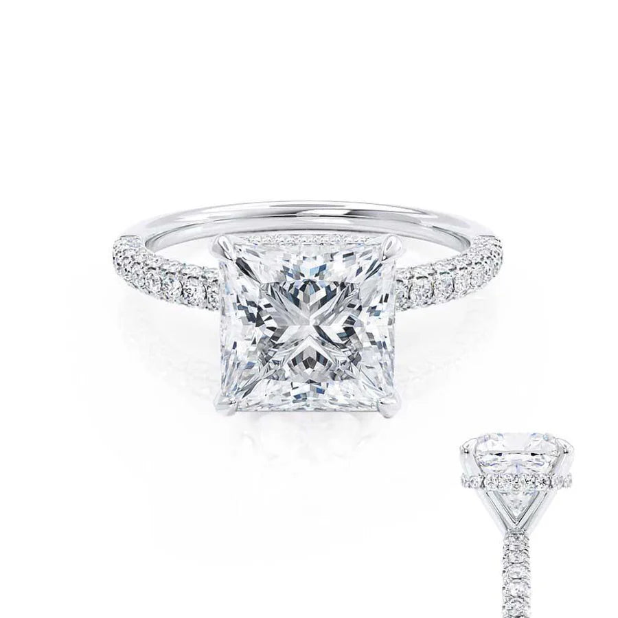 High Quality Engagement RingsCOCO - Princess Lab Diamond 950 Platinum Hidden Halo Triple Pavé Shoulder Set