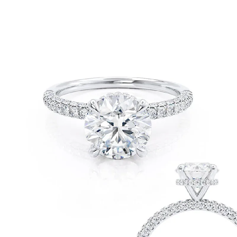 Edwardian Engagement RingsCOCO - Round Lab Diamond Platinum Petite Hidden Halo Triple Pavé Shoulder Set Ring