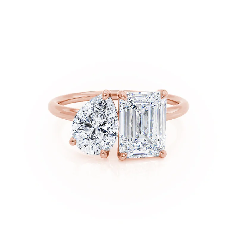 Engagement Rings for Small HandsCOMET - Toi Et Moi Lab Diamond Emerald & Pear Cut Ring 18k Rose Gold