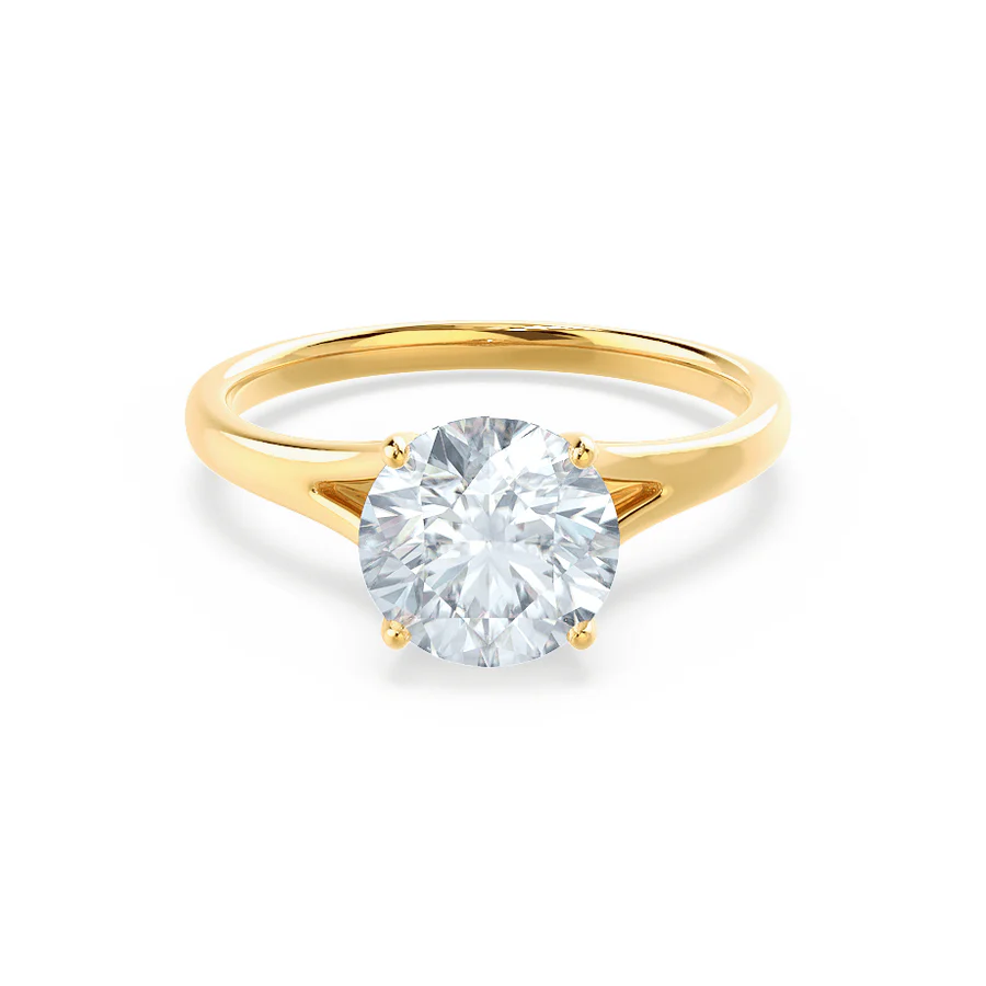 Gold Engagement RingsDAHLIA - Round Lab Diamond Solitaire 18k Yellow Gold Split Shank Solitaire Ring