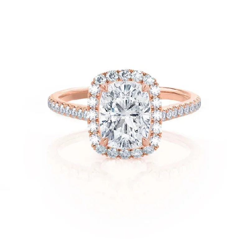 Art Deco Engagement RingsDARLEY - Elongated Cushion Lab Diamond 18k Rose Gold Halo