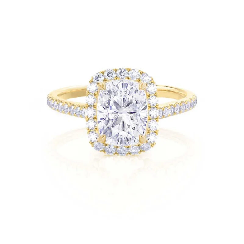 Yellow Gold Engagement RingsDARLEY - Moissanite Elongated Cushion Micro Pavé 18k Yellow Gold Halo