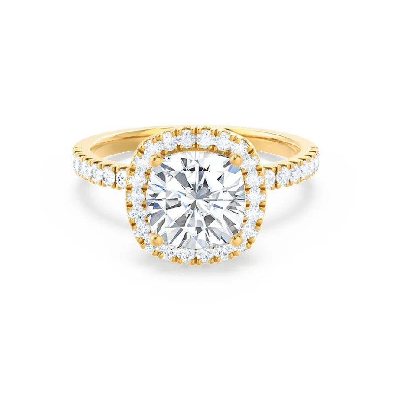 Heirloom Engagement RingsCASEADA - Cushion Moissanite & Diamond 18k Yellow Gold Halo Ring