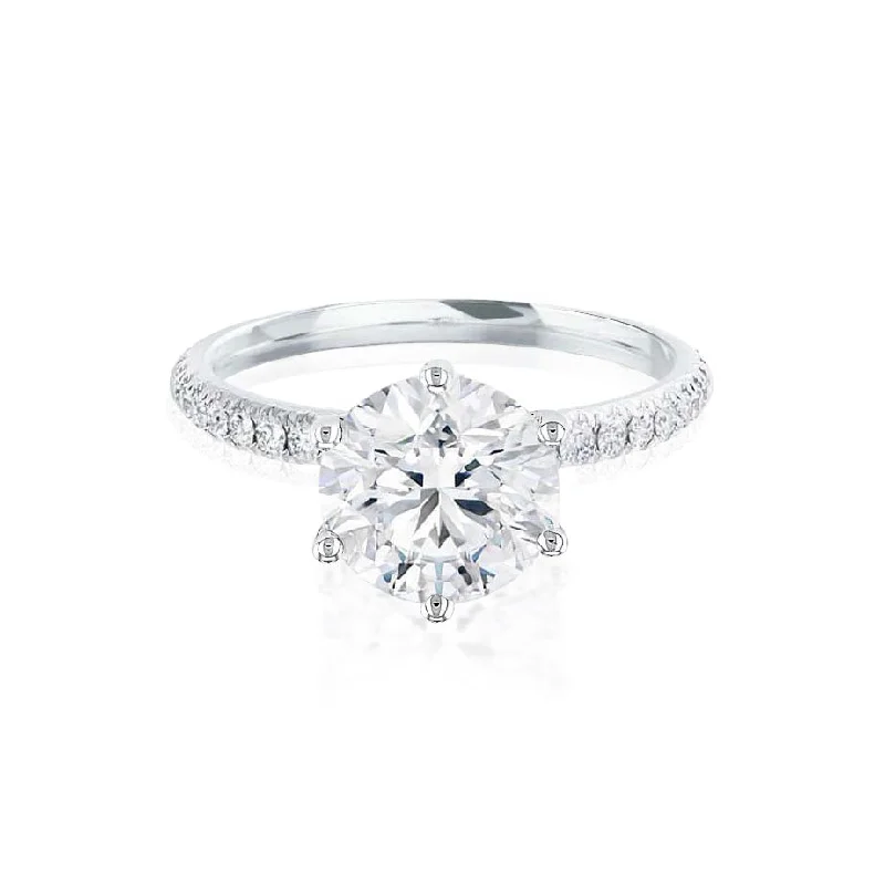 Pave Set Engagement RingsLILLIE LUXE - Round Lab Diamond & Diamond 950 Platinum Shoulder Set Ring