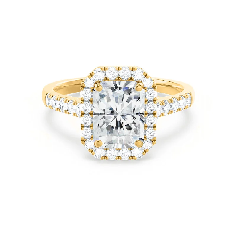 Vintage Gemstone Engagement RingsESME - Radiant Moissanite & Diamond 18k Yellow Gold Halo Rings